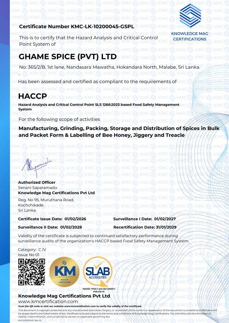 HACCP certificate